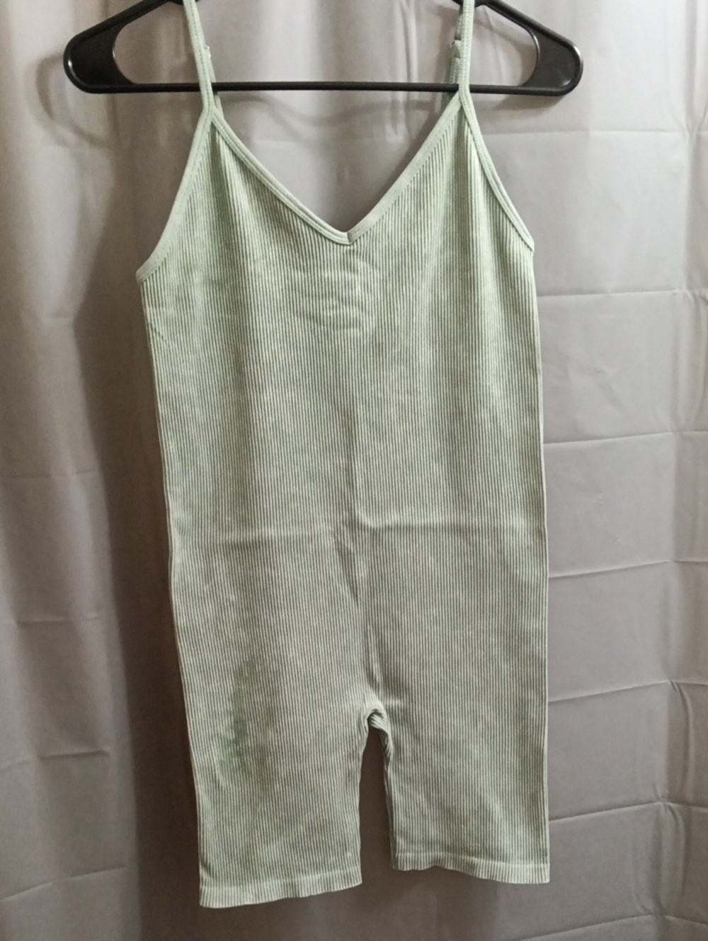 Light Sage Ribbed Spaghetti Strap Romper